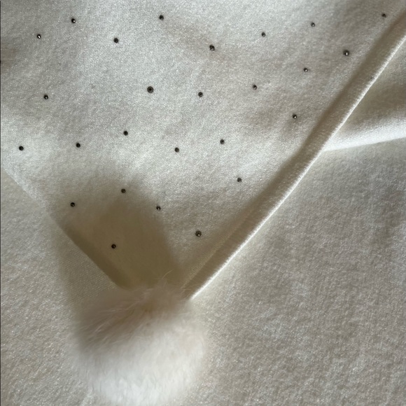 Boston Proper Cream Sequined Poncho w/Pom Poms Size S/M - Picture 6 of 8